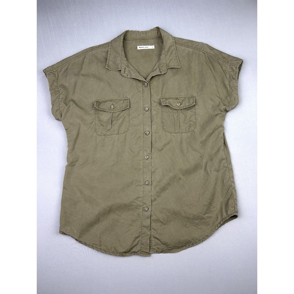Marine Layer‎ Women's S Military Green Utility Top Button Up Shirt Minimalist